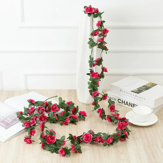 2.5m Rose Artificial Silk For Wedding Garland Fake Plant Flowers Vine For Home Decor