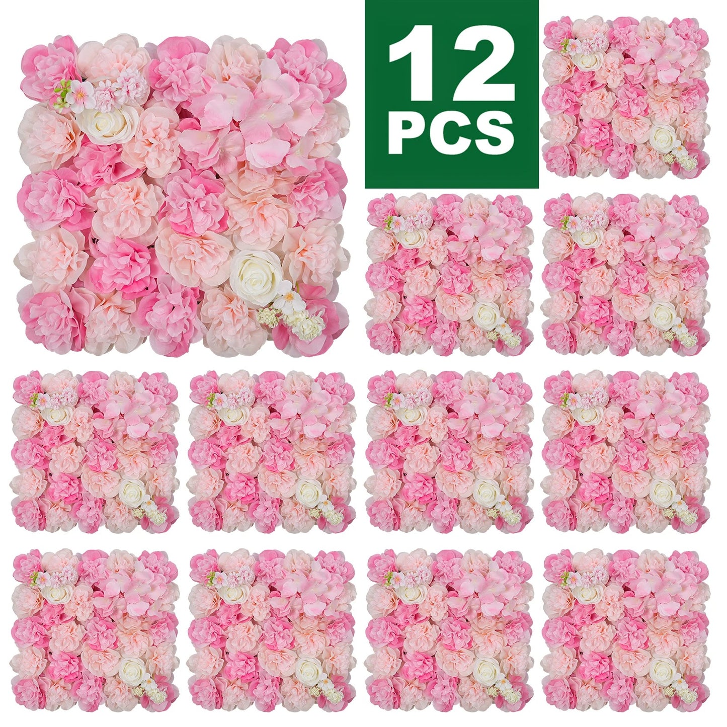 12PCS Artificial Flowers Roses Wall Panel 3D Flower Backdrop Faux Roses for Home Decor