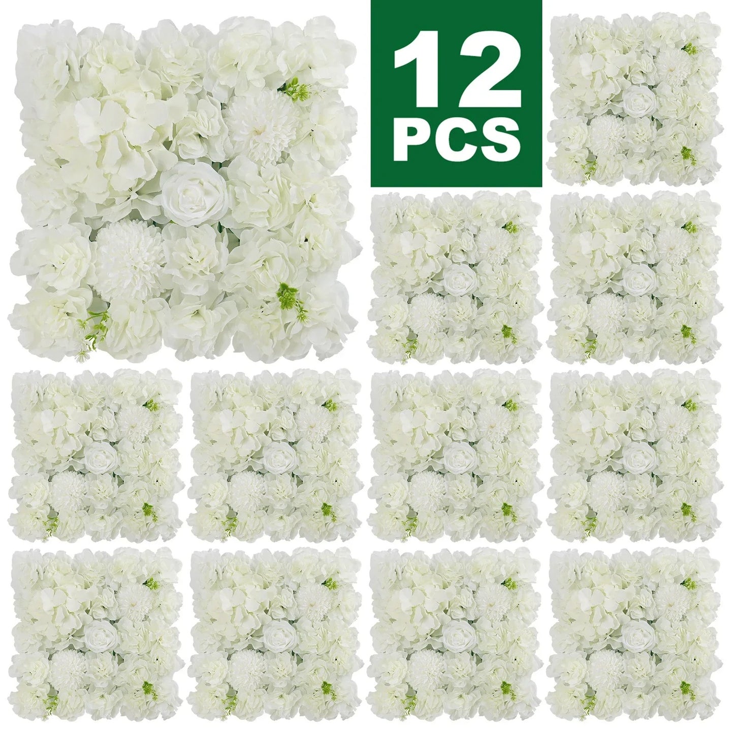 12PCS Artificial Flowers Roses Wall Panel 3D Flower Backdrop Faux Roses for Home Decor