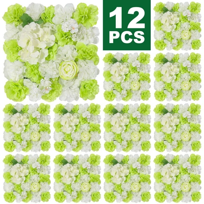 12PCS Artificial Flowers Roses Wall Panel 3D Flower Backdrop Faux Roses for Home Decor