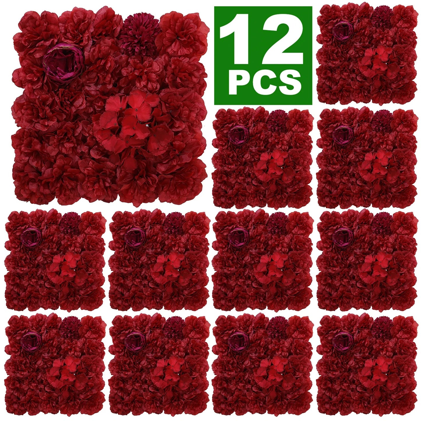 12PCS Artificial Flowers Roses Wall Panel 3D Flower Backdrop Faux Roses for Home Decor