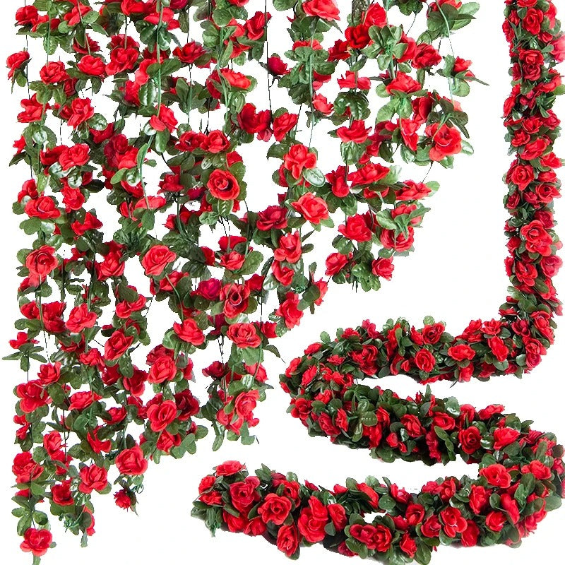 2.5m Rose Artificial Silk For Wedding Garland Fake Plant Flowers Vine For Home Decor