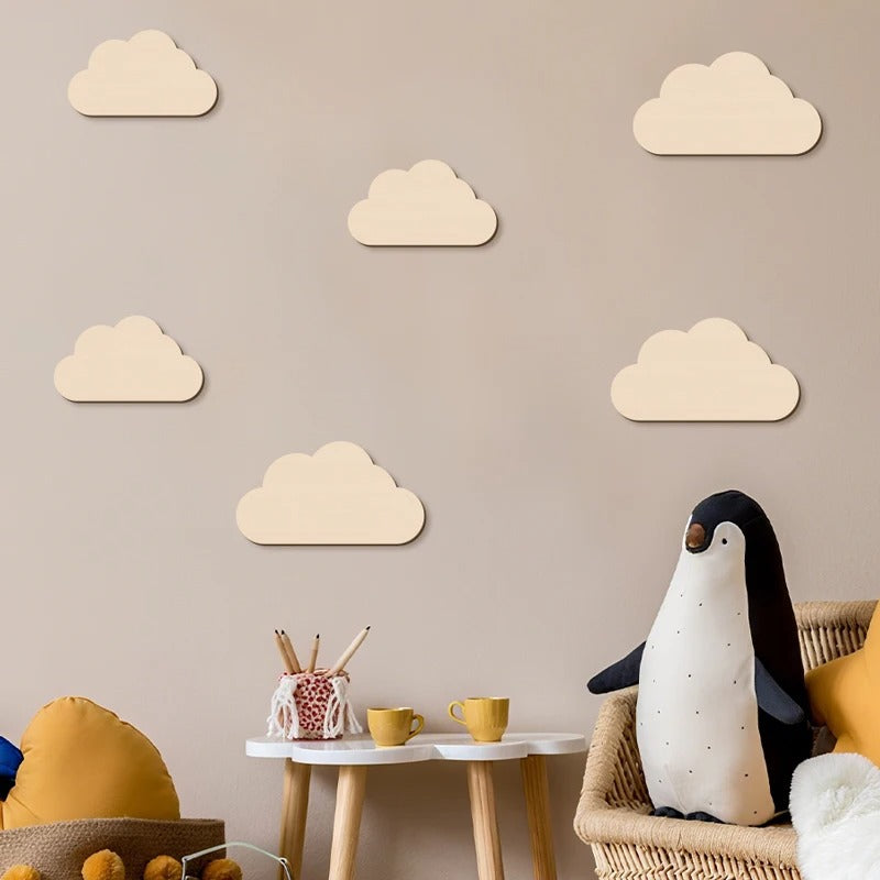 6Pcs Cloud Wall Sticker Wooden Clouds Home Wall Decor