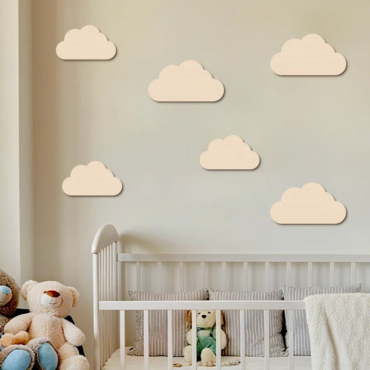 6Pcs Cloud Wall Sticker Wooden Clouds Home Wall Decor