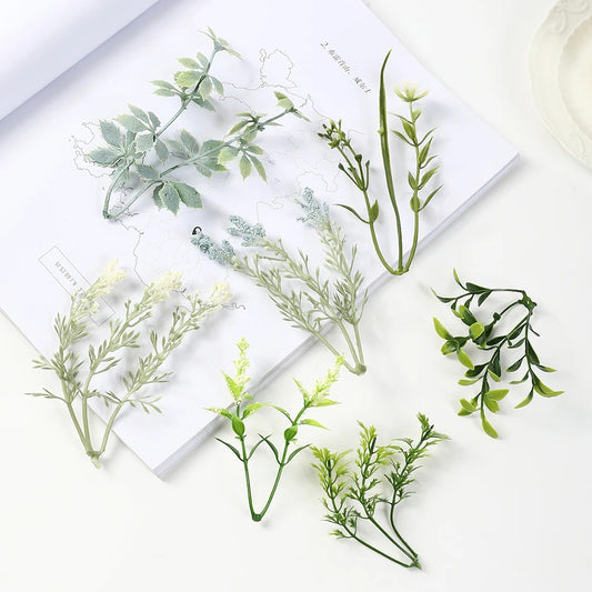 10Pcs Green Artificial Ferns Leaf Fake Plants Eucalyptus Flower Wall Vines