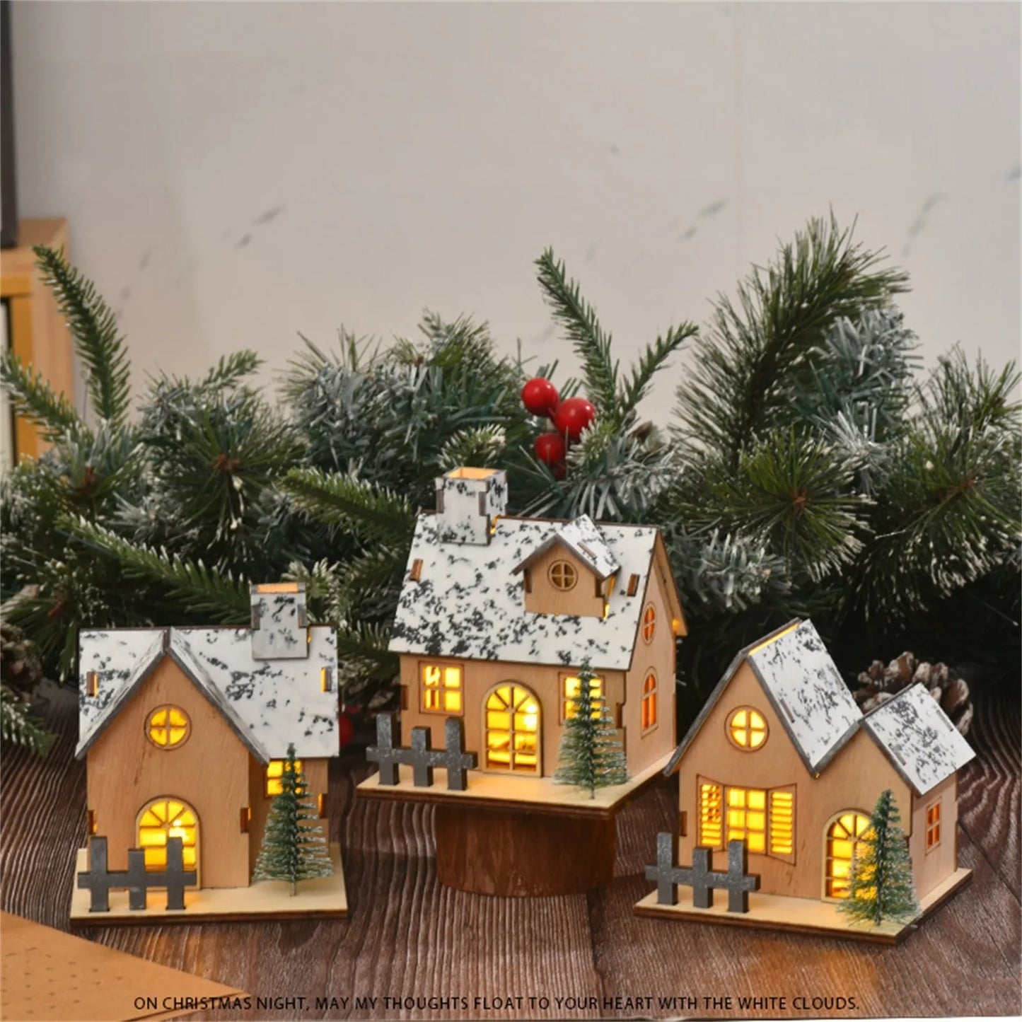 Glowing Christmas Cabin House With Led Lights For Home Decor