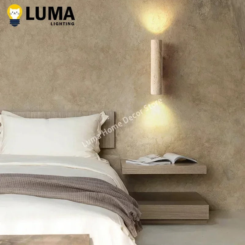Wabi Sabi Style Yellow Travertine Home Decor Wall Lamp For Bedroom & Living Room