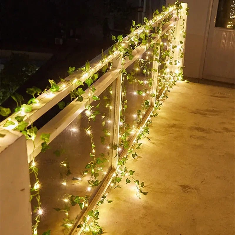 12/10/2m Fake Green Leaf Ivy Vine with LED Lights Home Bedroom Decor