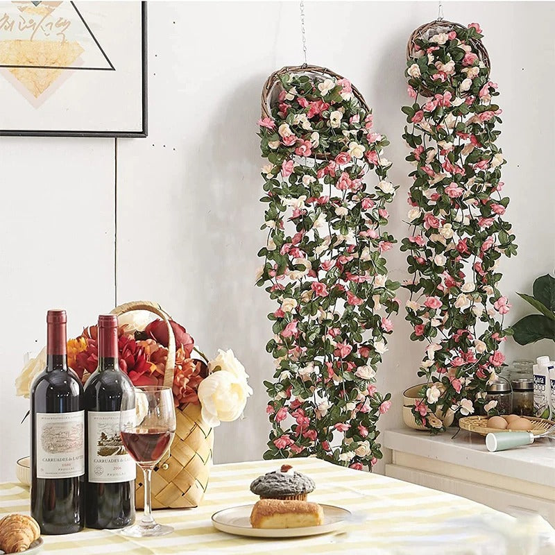 2.5m Rose Artificial Silk For Wedding Garland Fake Plant Flowers Vine For Home Decor