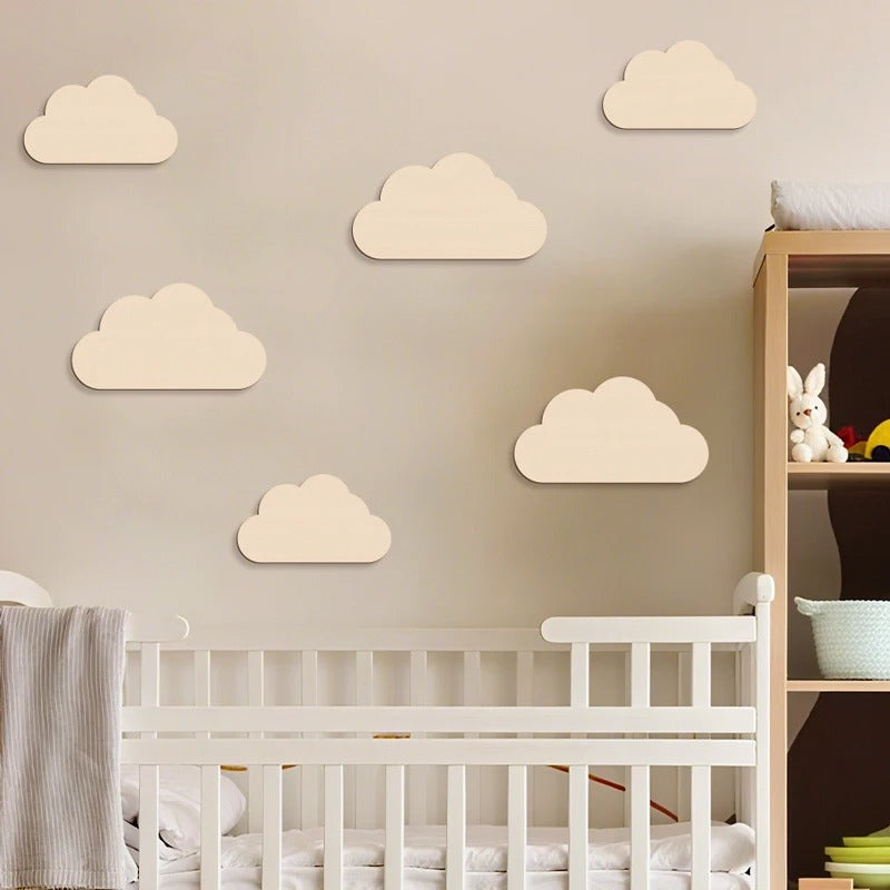 6Pcs Cloud Wall Sticker Wooden Clouds Home Wall Decor