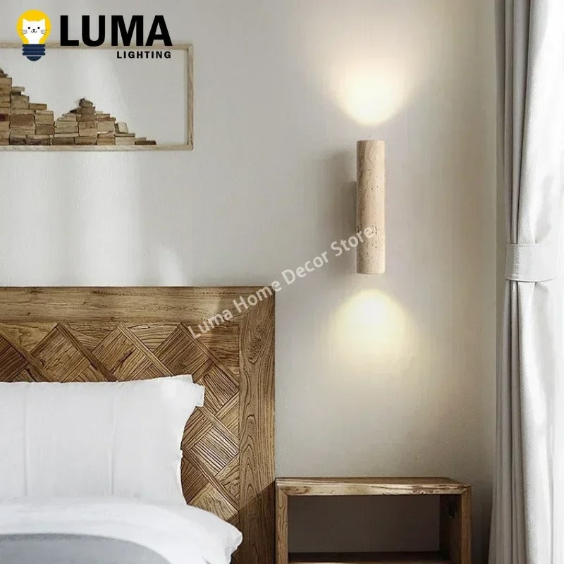 Wabi Sabi Style Yellow Travertine Home Decor Wall Lamp For Bedroom & Living Room