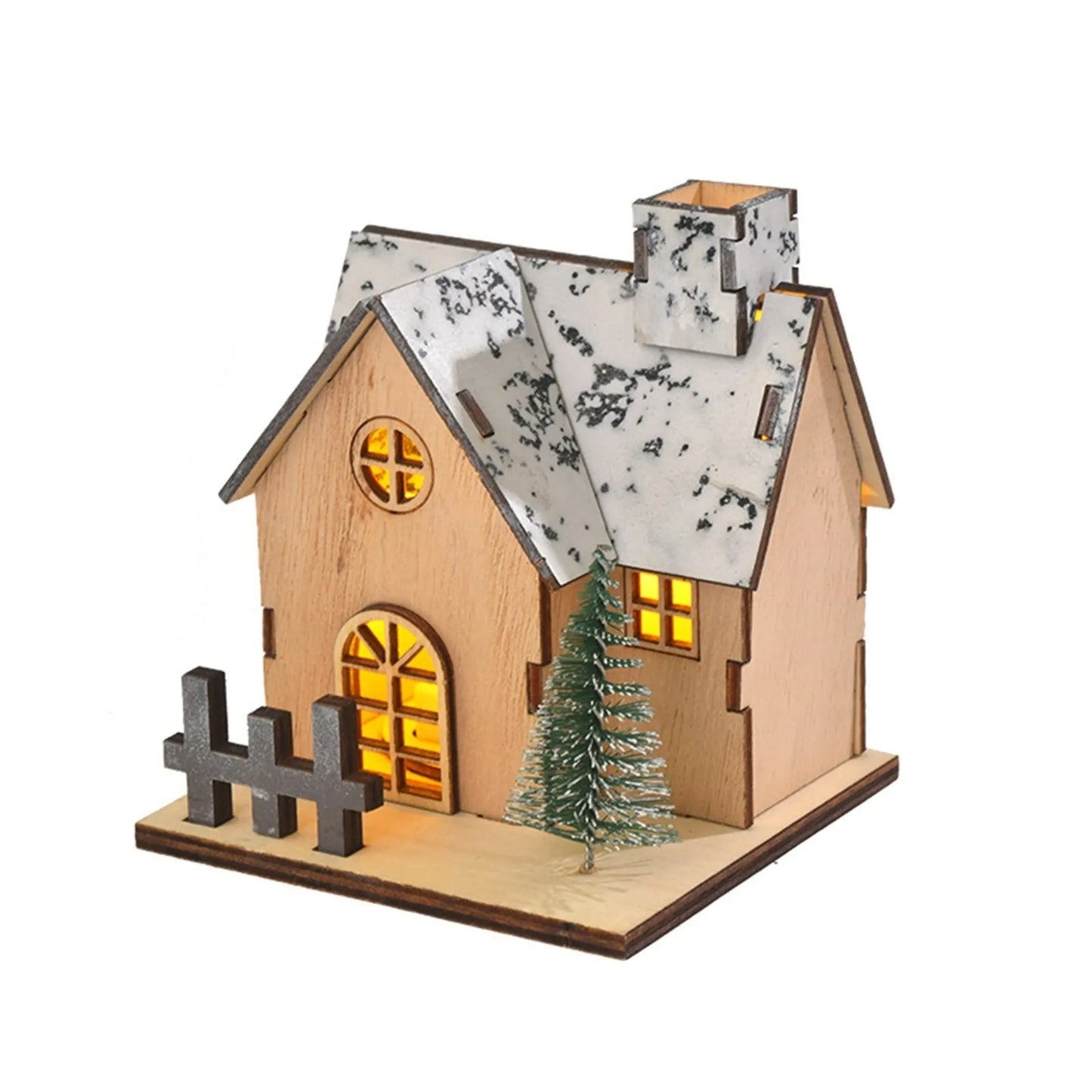 Glowing Christmas Cabin House With Led Lights For Home Decor