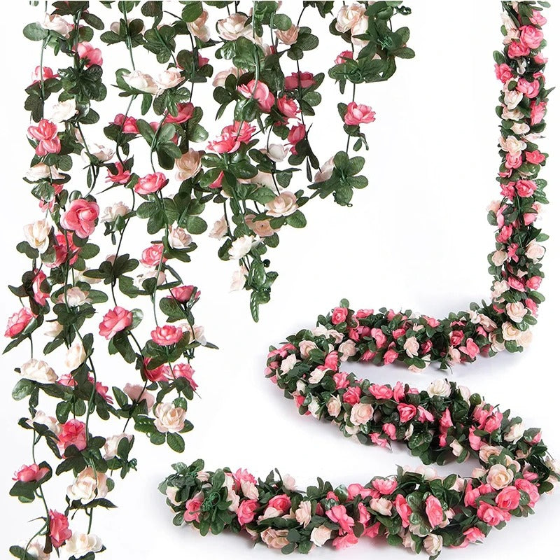 2.5m Rose Artificial Silk For Wedding Garland Fake Plant Flowers Vine For Home Decor