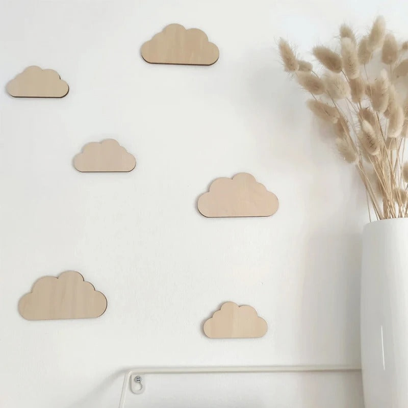 6Pcs Cloud Wall Sticker Wooden Clouds Home Wall Decor