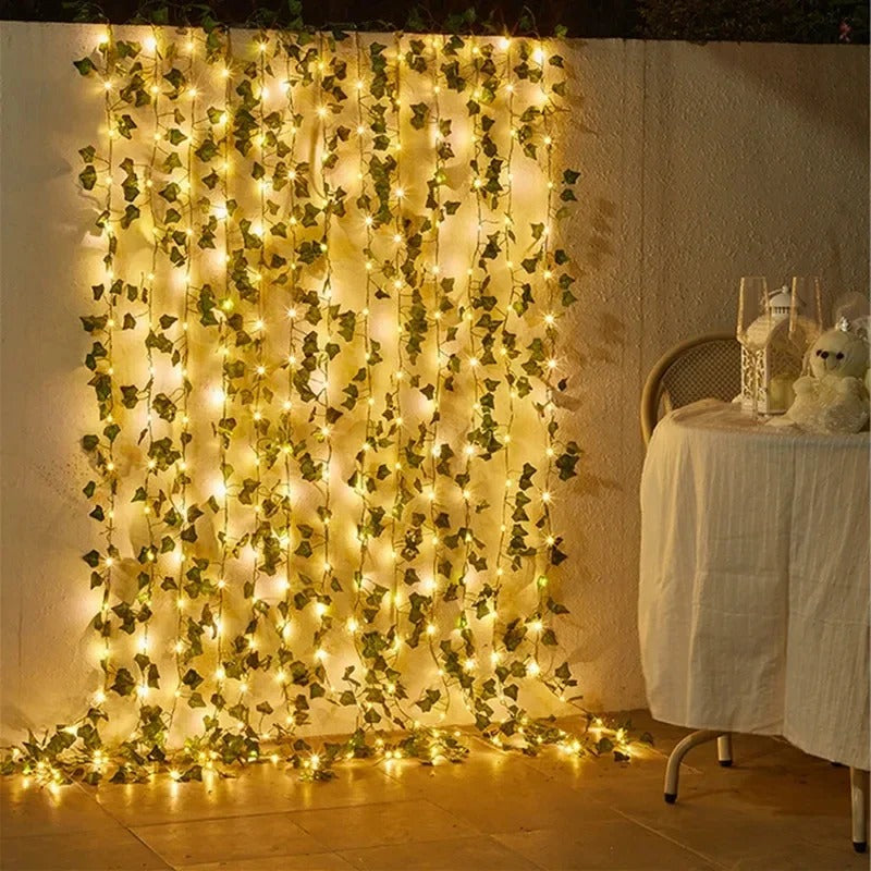 12/10/2m Fake Green Leaf Ivy Vine with LED Lights Home Bedroom Decor