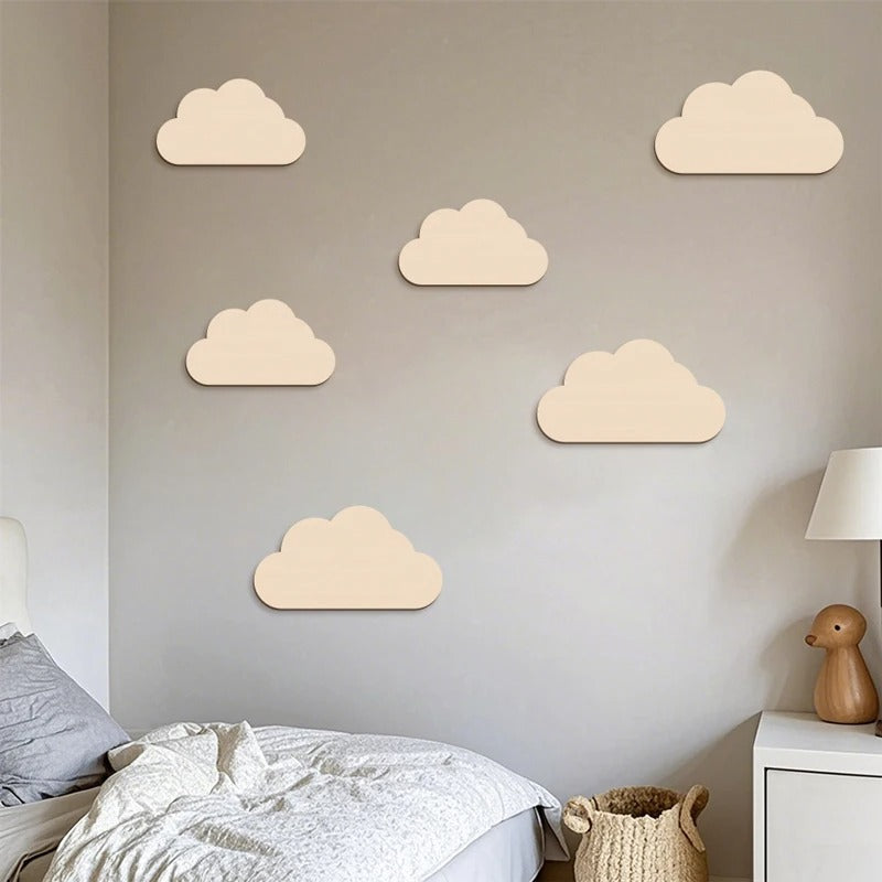 6Pcs Cloud Wall Sticker Wooden Clouds Home Wall Decor