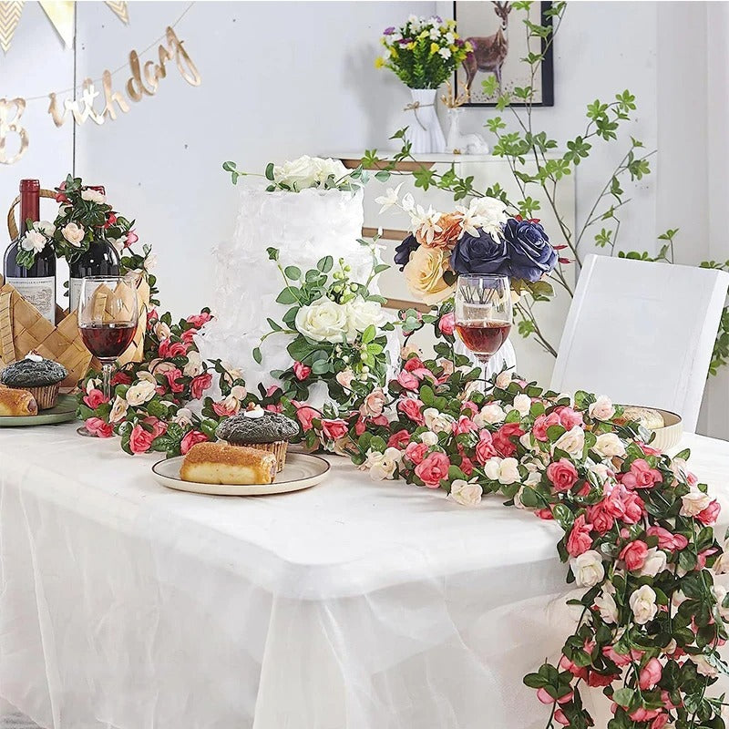 2.5m Rose Artificial Silk For Wedding Garland Fake Plant Flowers Vine For Home Decor