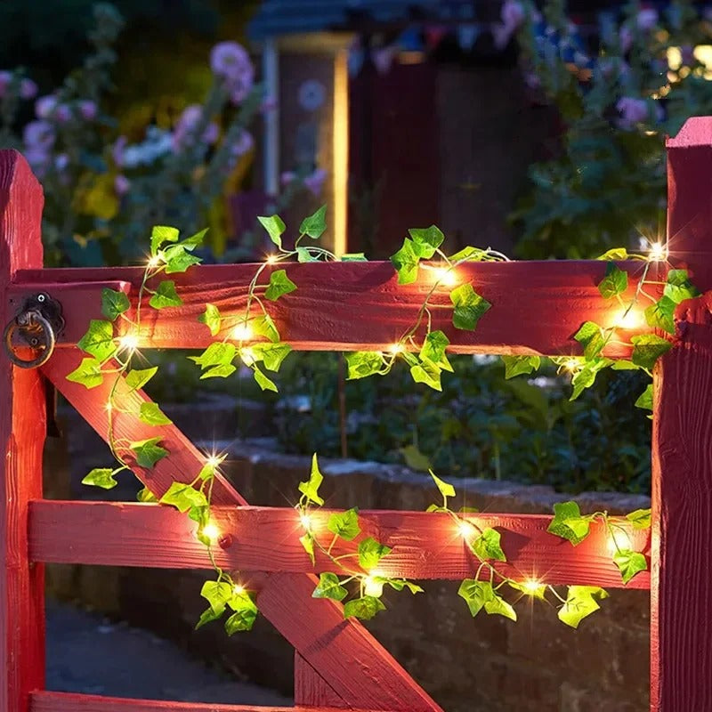 12/10/2m Fake Green Leaf Ivy Vine with LED Lights Home Bedroom Decor
