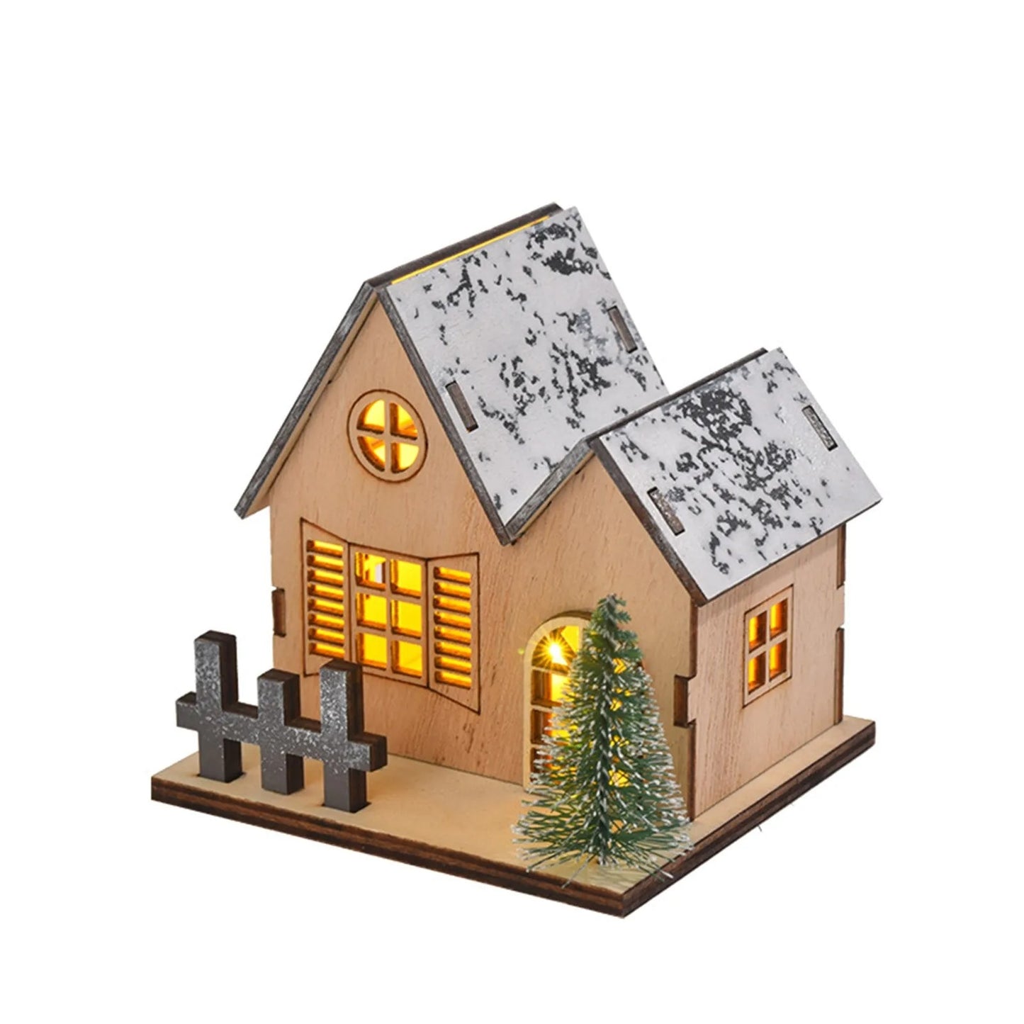 Glowing Christmas Cabin House With Led Lights For Home Decor