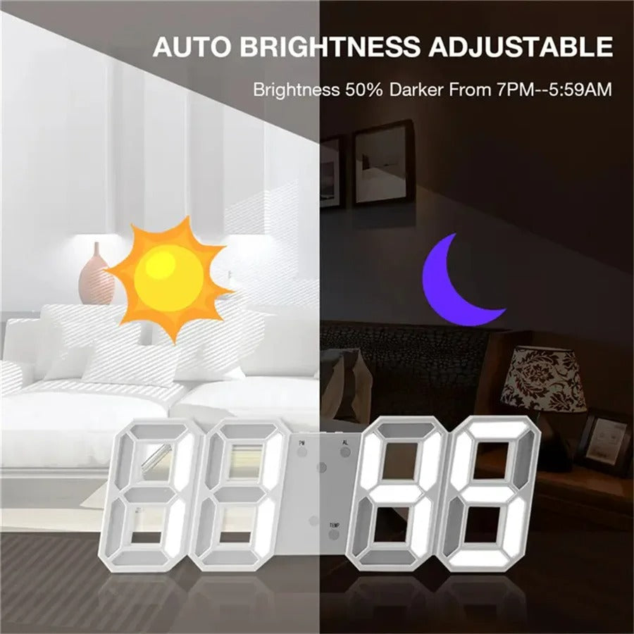 3D LED Digital Clock Wall Decoration Glow Night Mode For Home Decor