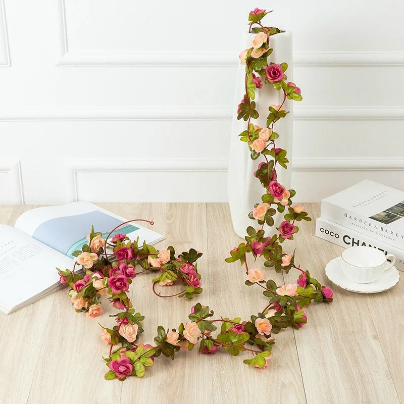 2.5m Rose Artificial Silk For Wedding Garland Fake Plant Flowers Vine For Home Decor