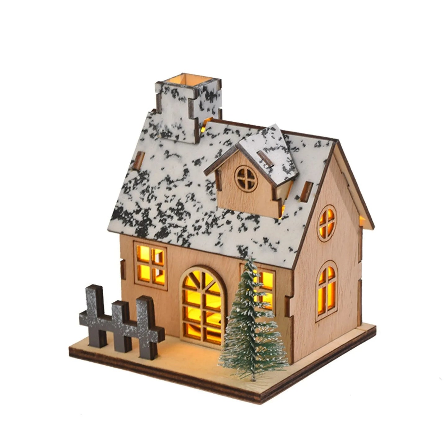 Glowing Christmas Cabin House With Led Lights For Home Decor