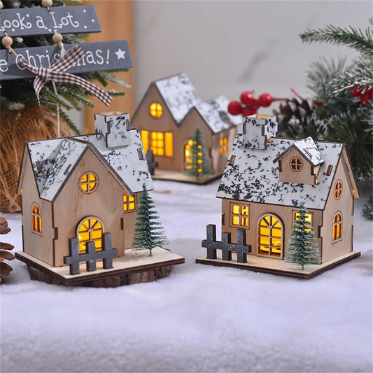 Glowing Christmas Cabin House With Led Lights For Home Decor