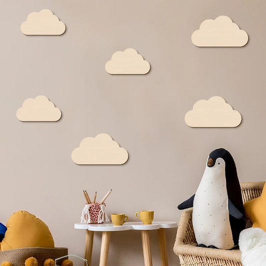 6Pcs Cloud Wall Sticker Wooden Clouds Home Wall Decor